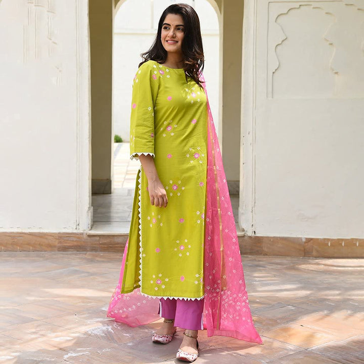 green cotton casual wear dress