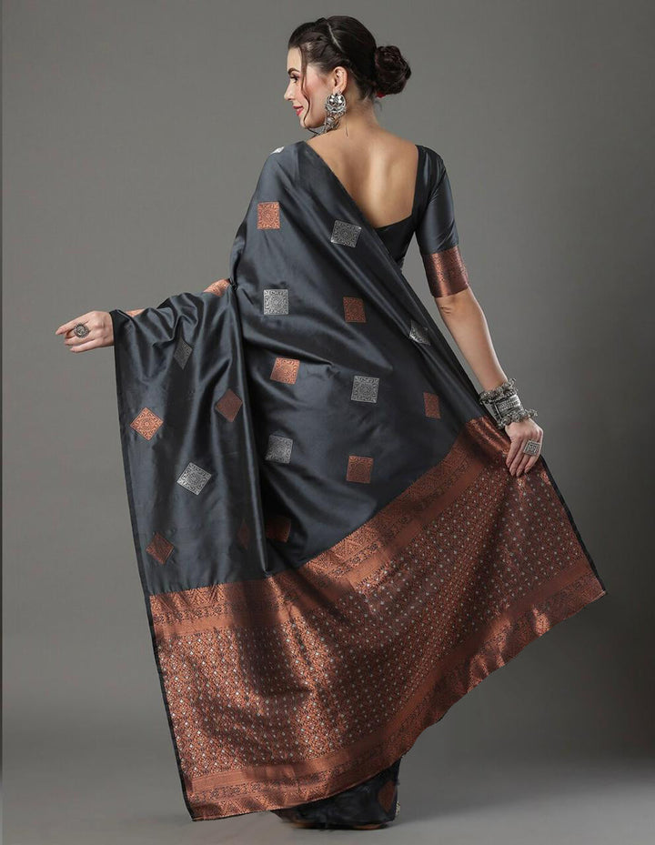 Lagniappe Grey Soft Silk Saree With Redolent Blouse Piece