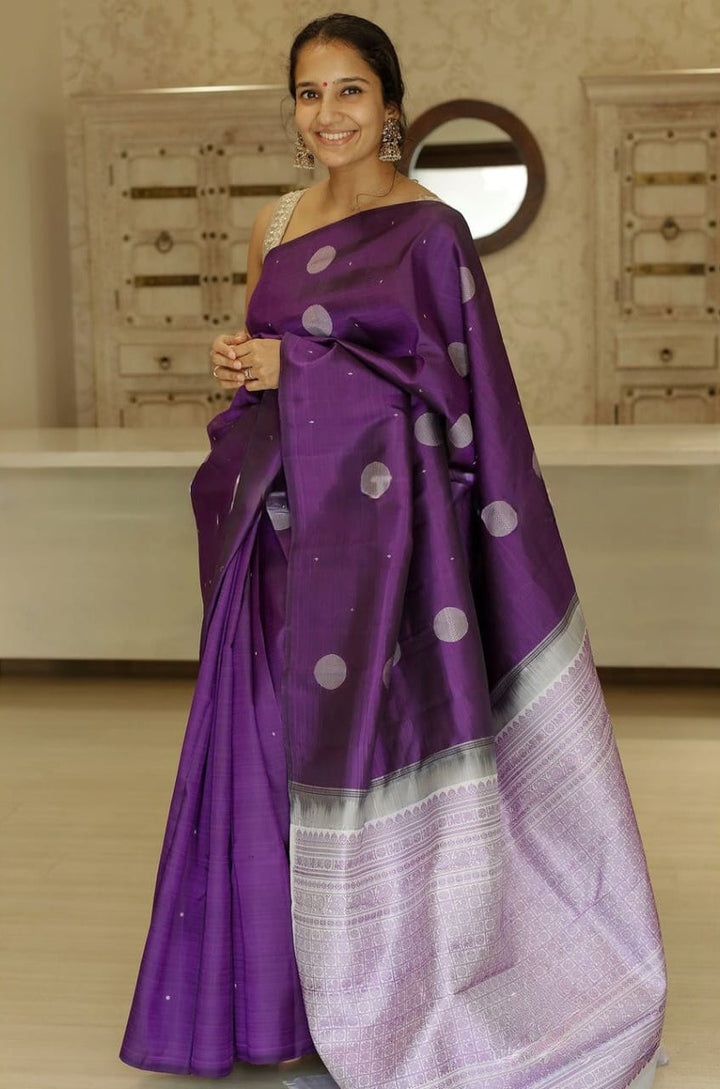 Splendorous Purple Soft Silk Saree With Winsome Blouse Piece