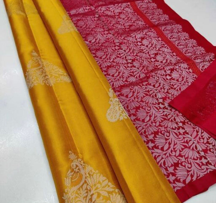 Smashing Mustard Soft Silk Saree With Snazzy Blouse Piece