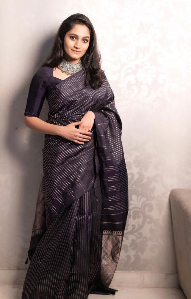 Gossamer Black Soft Silk Saree With Transcendent Blouse Piece