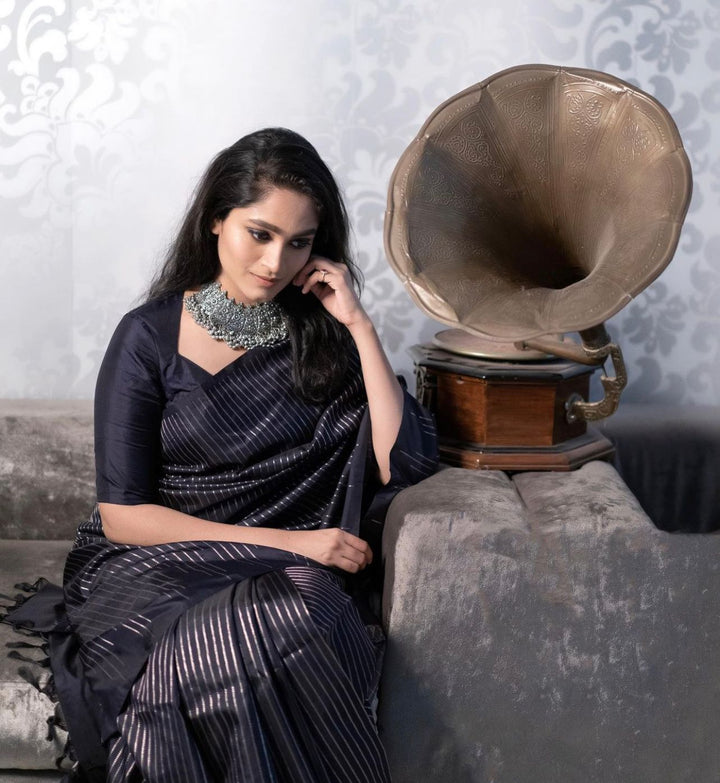 Gossamer Black Soft Silk Saree With Transcendent Blouse Piece