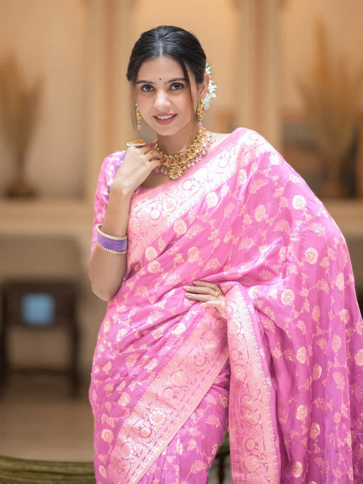 Glorious Baby Pink Soft Silk Saree With Opulent Blouse Piece