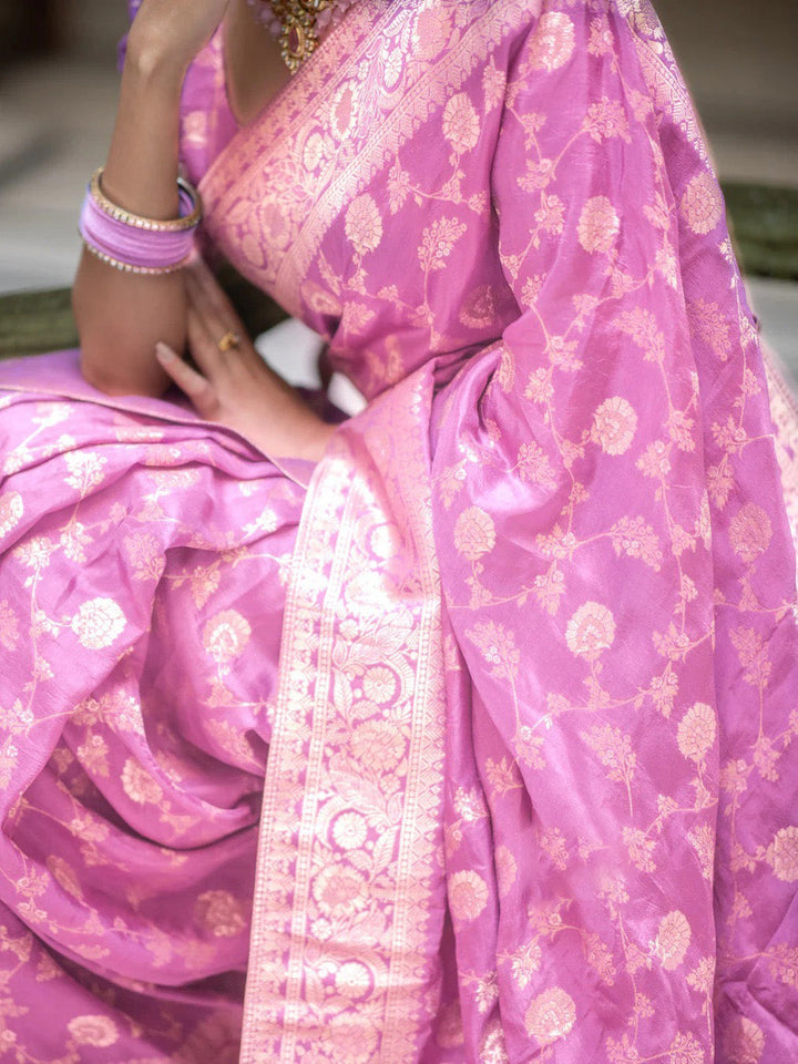 Glorious Baby Pink Soft Silk Saree With Opulent Blouse Piece