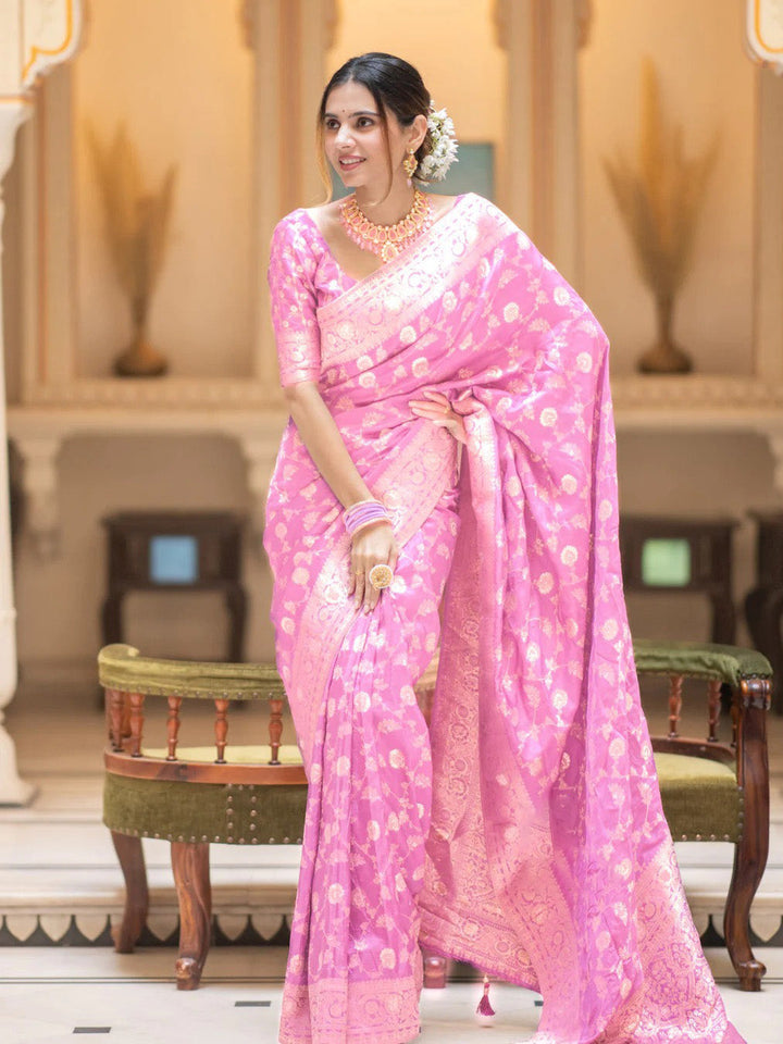 Glorious Baby Pink Soft Silk Saree With Opulent Blouse Piece