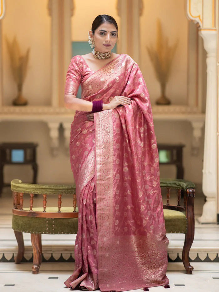 Amazing Pink Soft Silk Saree With Elegant Blouse Piece