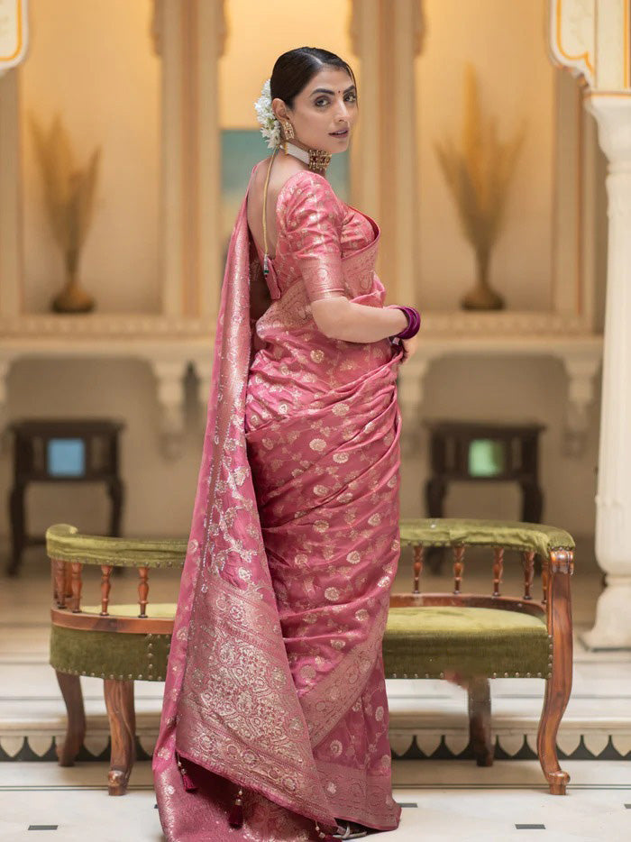 Amazing Pink Soft Silk Saree With Elegant Blouse Piece