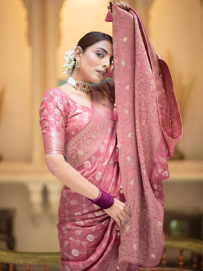 Amazing Pink Soft Silk Saree With Elegant Blouse Piece