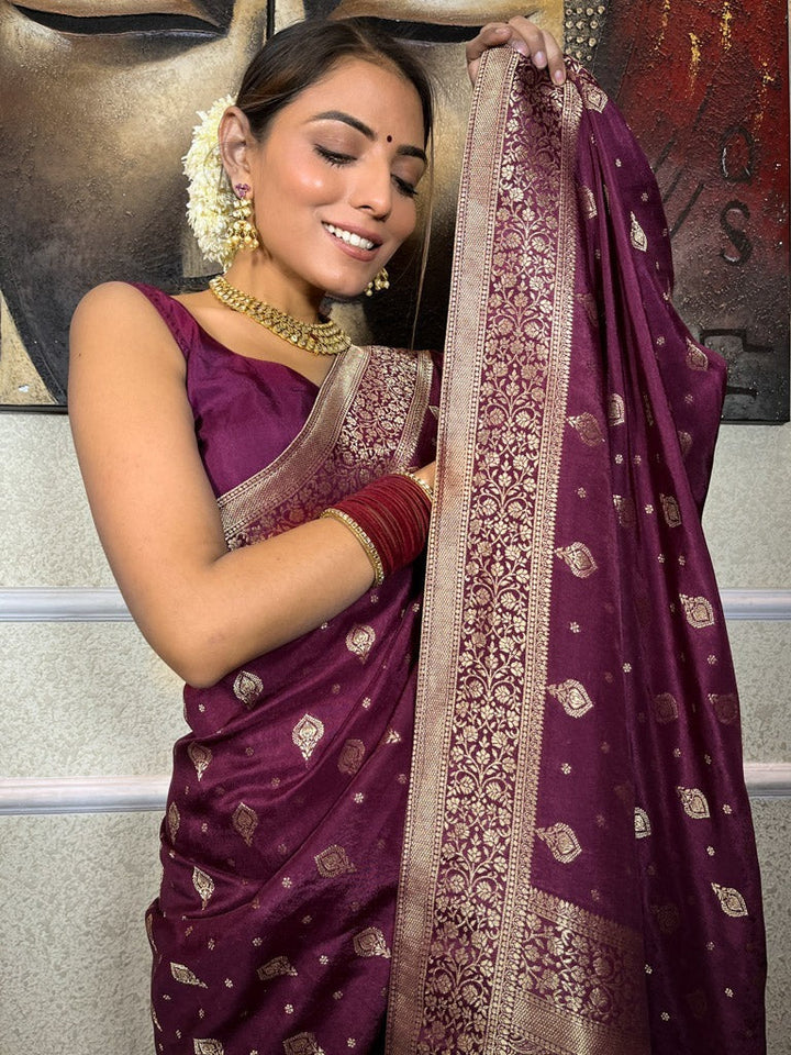 Murmurous Wine Soft Silk Saree With Seraglio Blouse Piece