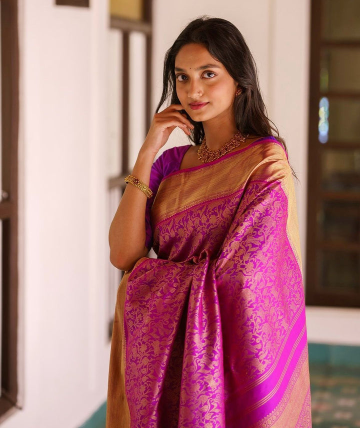 Evocative Magenta Soft Silk Saree With Demure Blouse Piece