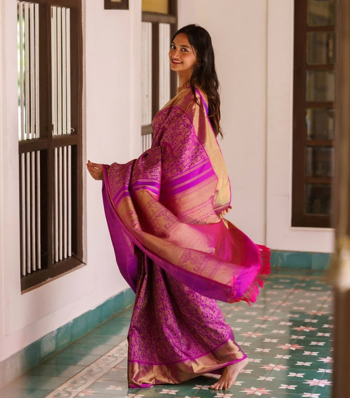 Evocative Magenta Soft Silk Saree With Demure Blouse Piece