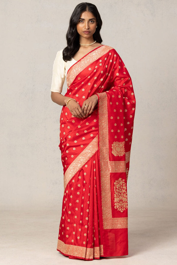 Rhapsody Red Soft Silk Saree With Ethereal Blouse Pieced