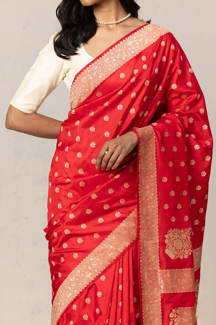 Rhapsody Red Soft Silk Saree With Ethereal Blouse Pieced