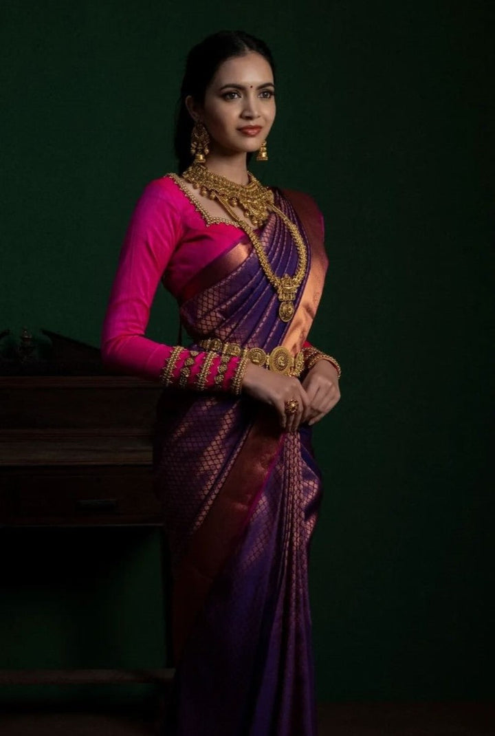 Innovative Purple Soft Silk Saree With Classic Blouse Pieced