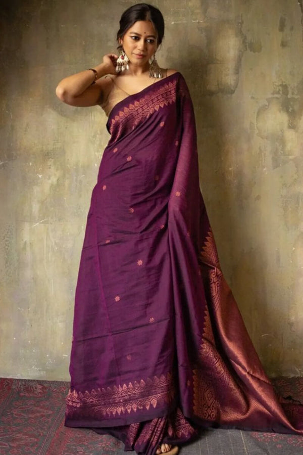 Lassitude Purple Soft Silk Saree With Sempiternal  Blouse Piece