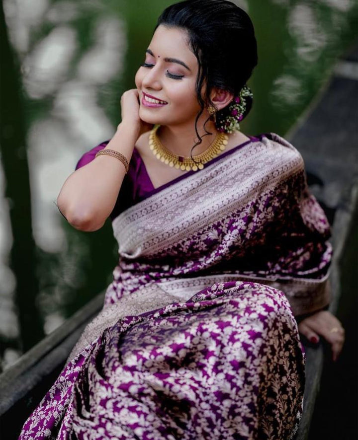 Magnetic Purple Soft Silk Saree With Snazzy Blouse Piece