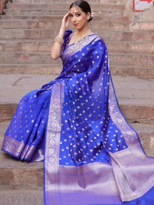 Classic Blue Soft Silk Saree With Seraglio Blouse Piece