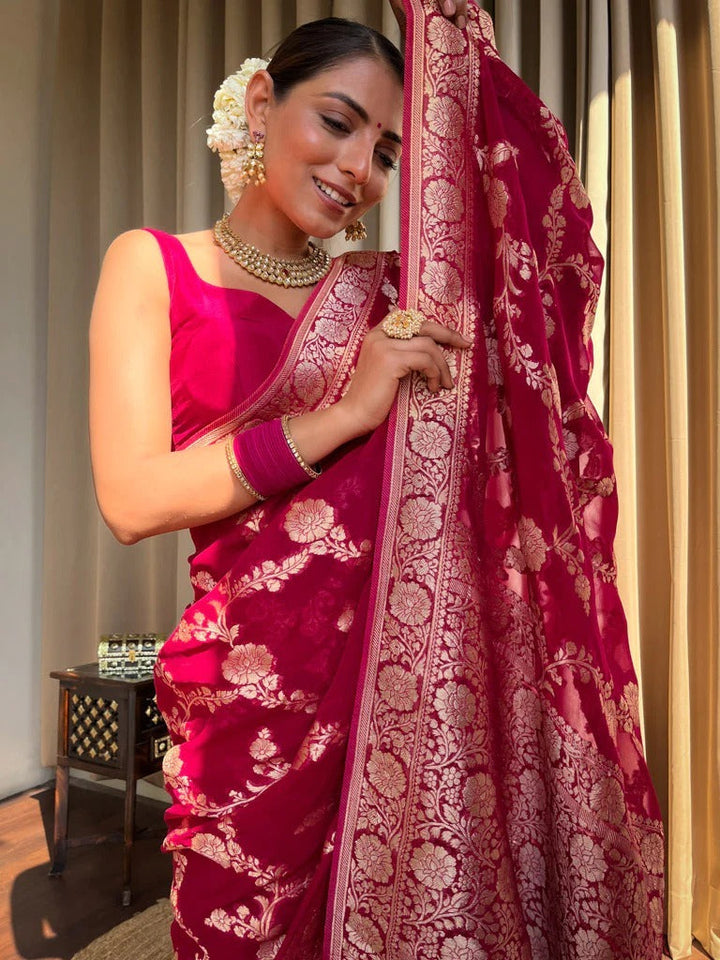 Flaunt Dark Pink Soft Silk Saree With Extraordinary Blouse Piece