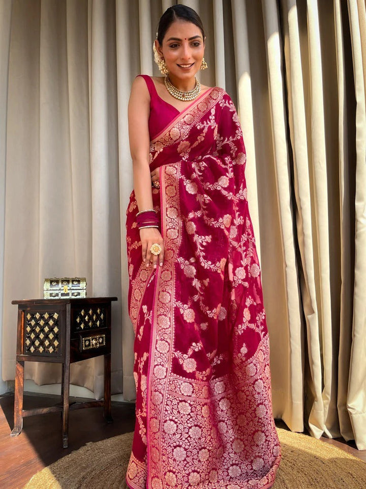 Flaunt Dark Pink Soft Silk Saree With Extraordinary Blouse Piece