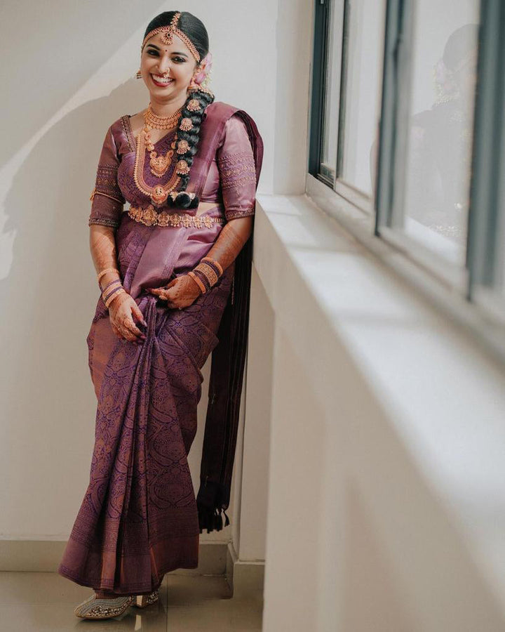 Panoply Purple Soft Silk Saree With Elaborate Blouse Piece