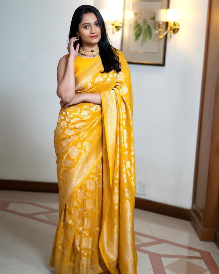 Palimpsest Yellow Soft Silk Saree With Epiphany Blouse Piece