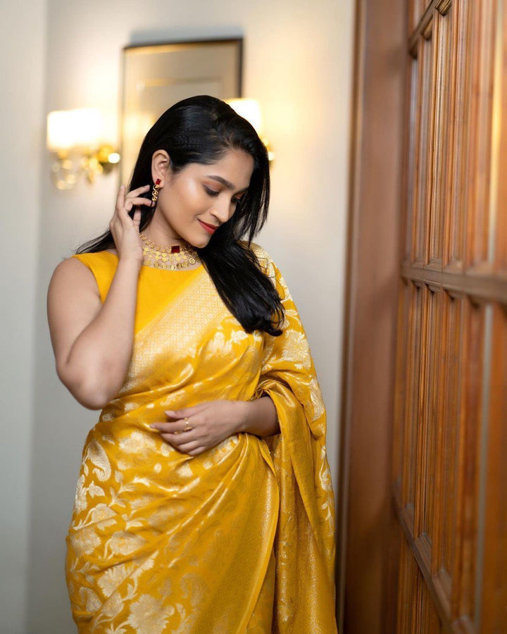 Palimpsest Yellow Soft Silk Saree With Epiphany Blouse Piece