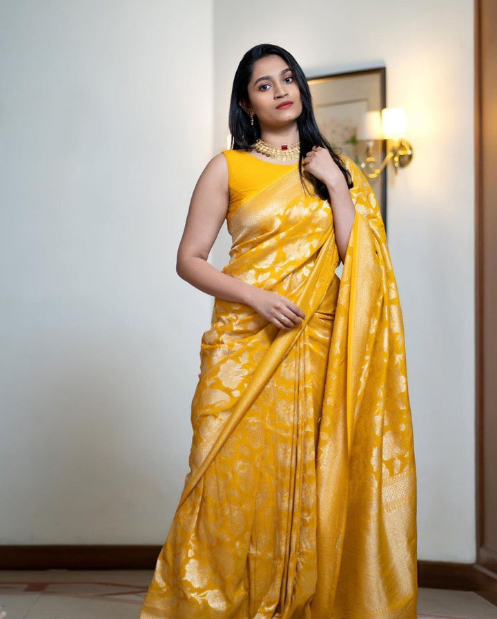 Palimpsest Yellow Soft Silk Saree With Epiphany Blouse Piece