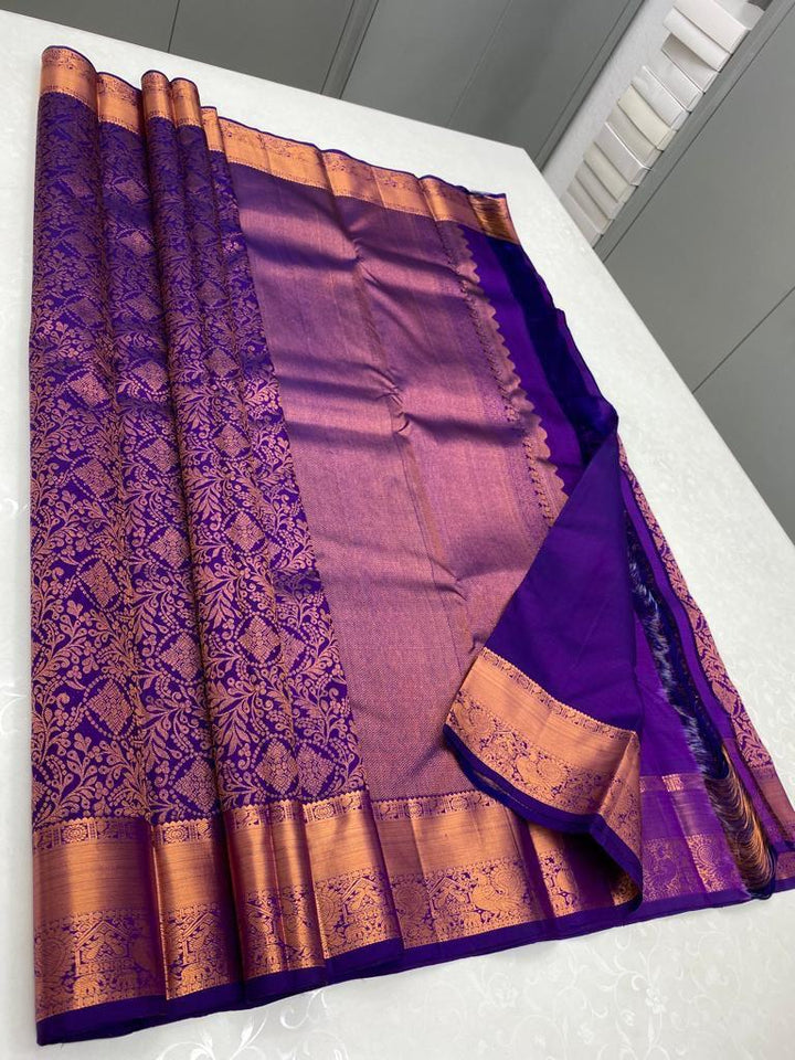 Enticing Royal Blue Soft Silk Saree With Ebullience Blouse Piece