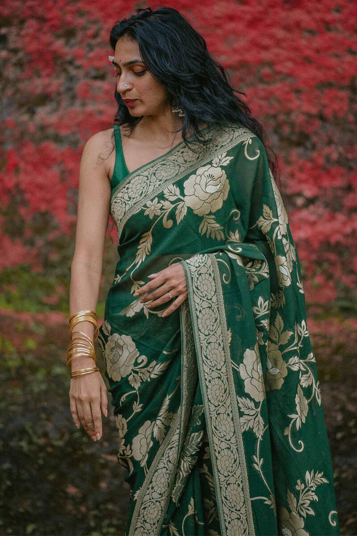 Gorgeous Green Soft Silk Saree With Elegant Blouse Piece