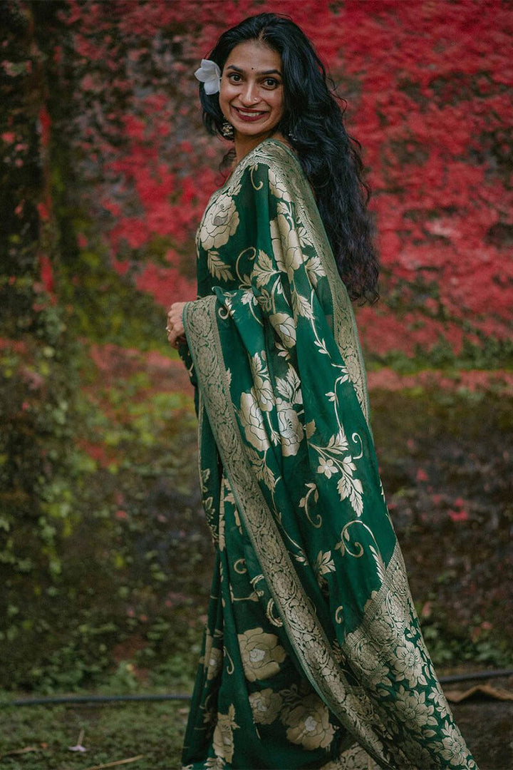 Gorgeous Green Soft Silk Saree With Elegant Blouse Piece