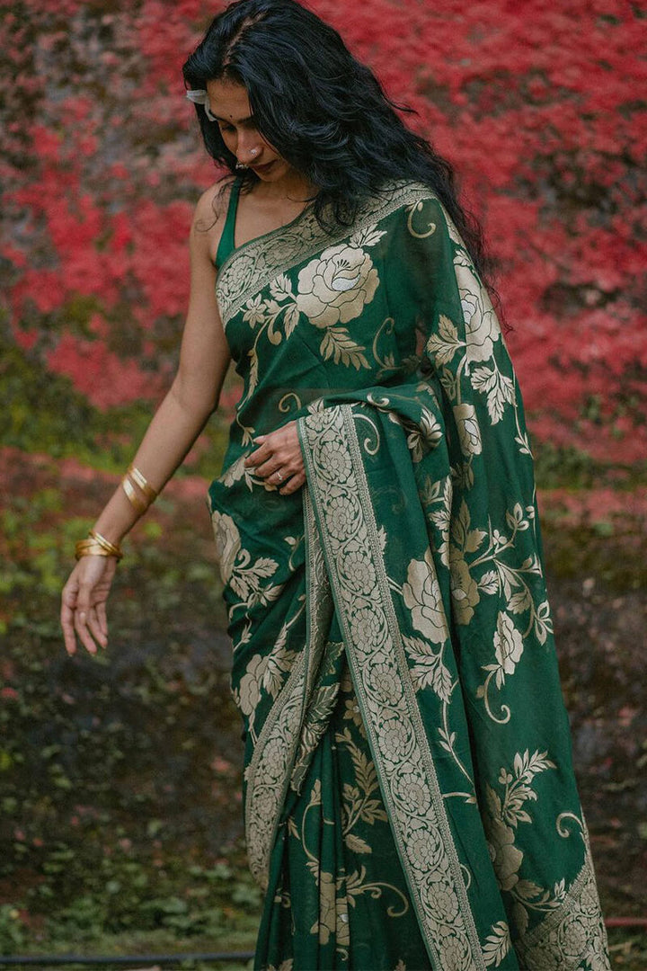 Gorgeous Green Soft Silk Saree With Elegant Blouse Piece