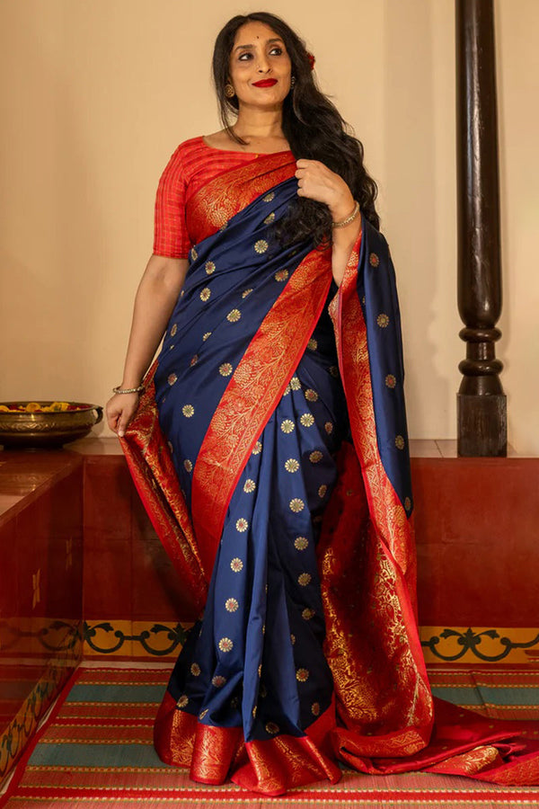 Phenomenal Navy Blue Soft Silk Saree With Deserving Blouse Piece