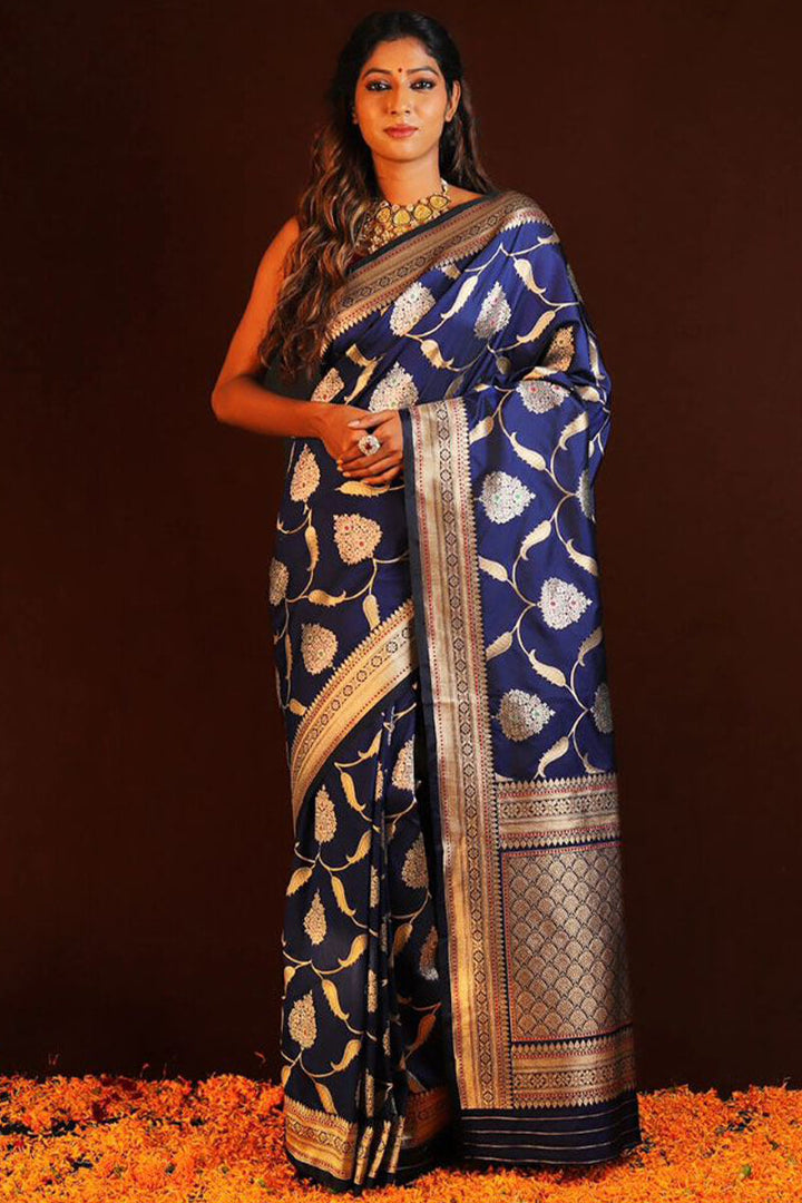 Refreshing Blue Soft Silk Saree With Twirling Blouse Piece