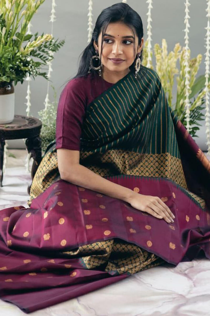 Flattering Wine Soft Silk Saree With Panoply Blouse Pieced