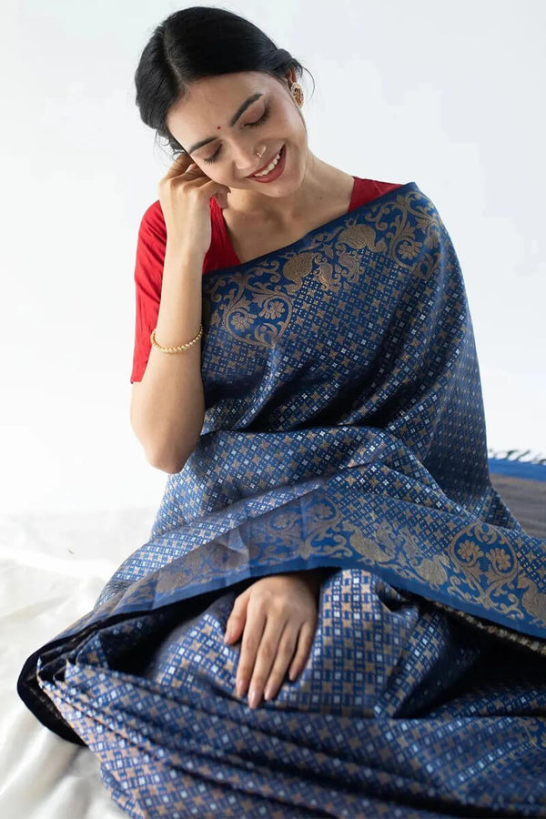 Fancifull Blue Soft Silk Saree With Gleaming Blouse Pieced