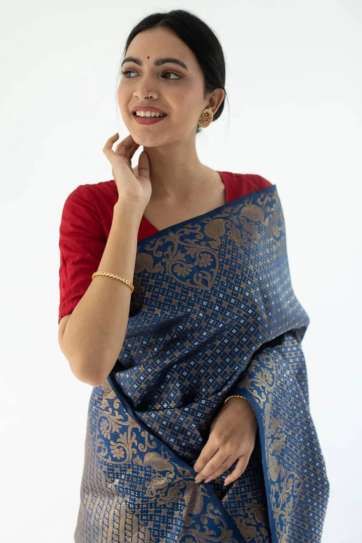 Fancifull Blue Soft Silk Saree With Gleaming Blouse Pieced