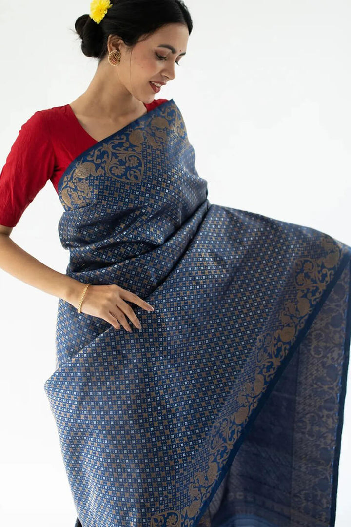 Fancifull Blue Soft Silk Saree With Gleaming Blouse Pieced