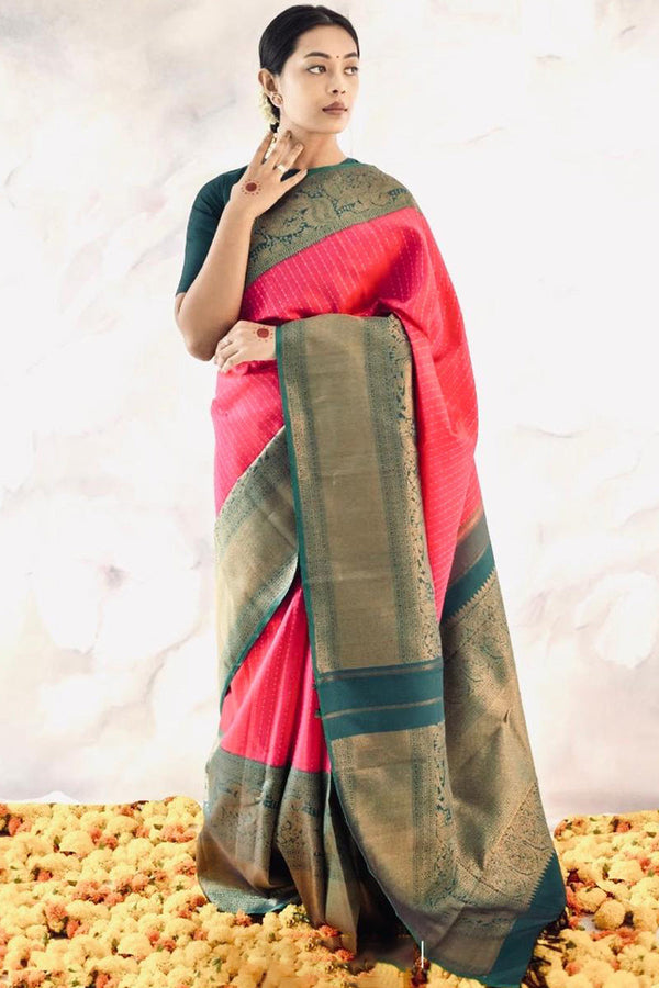 Pretty Pink Soft Silk Saree With Bewitching Blouse Piece