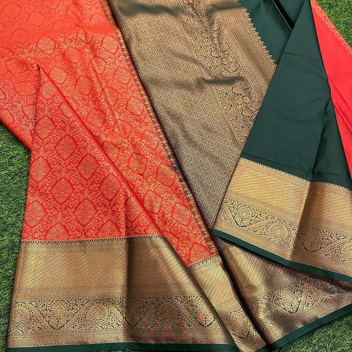 Snazzy Orange Soft Silk Saree With Imbrication Blouse Piece