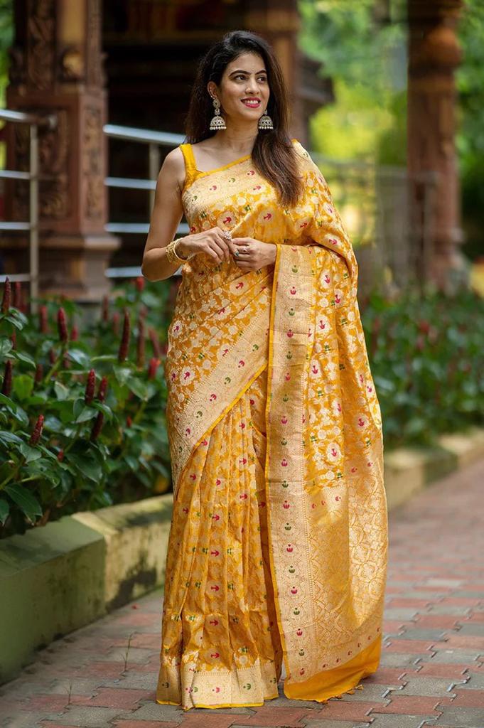 Improbable Yellow Soft Silk Saree With Pleasurable Blouse Piece