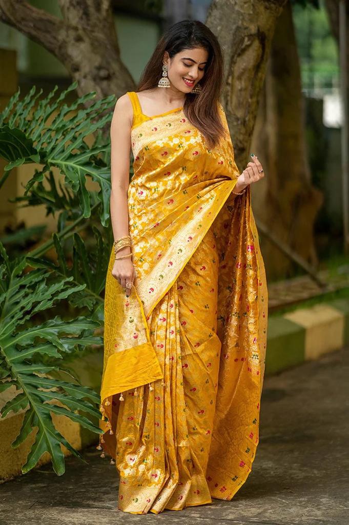 Improbable Yellow Soft Silk Saree With Pleasurable Blouse Piece