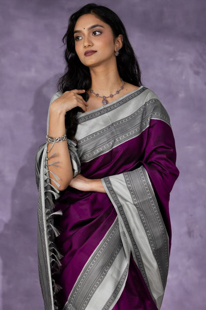 Supernal Wine Soft Silk Saree With Enigmatic Blouse Piece