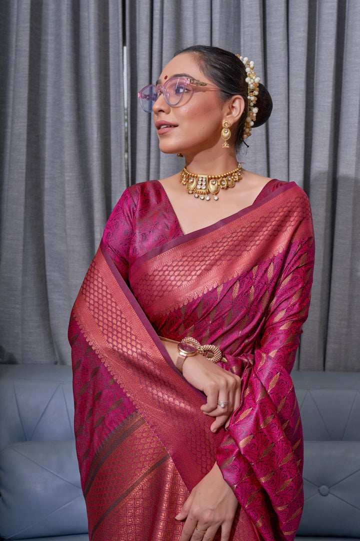 Gossamer Dark Pink Soft Silk Saree With Conflate Blouse Piece