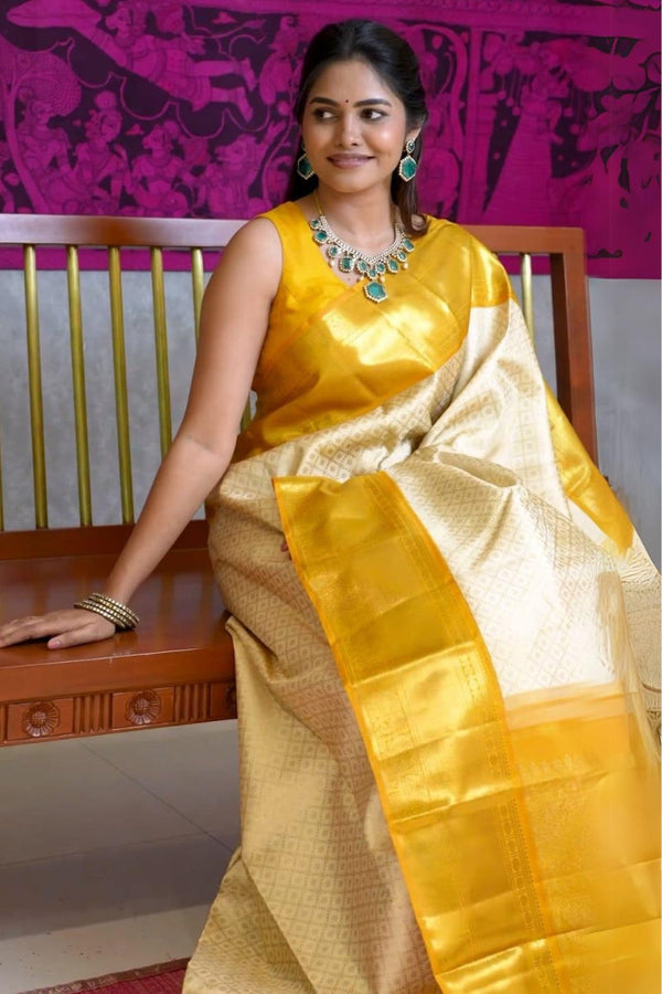 Adorable Beige Soft Silk Saree With Charming Blouse Piece