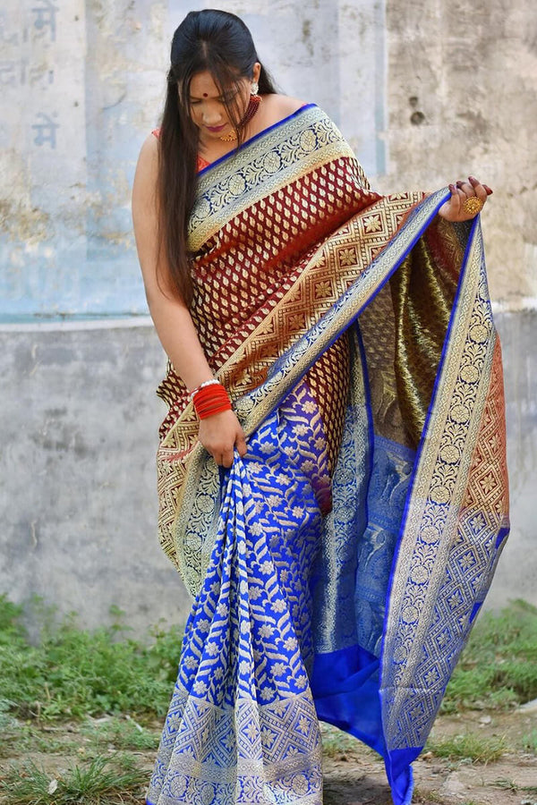 Adorning Wine Soft Silk Saree With Surpassing Blouse Piece