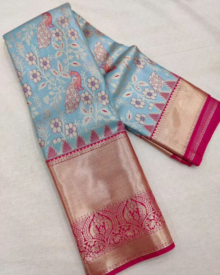 Woebegone Sky Soft Silk Saree With Amiable Blouse Piece