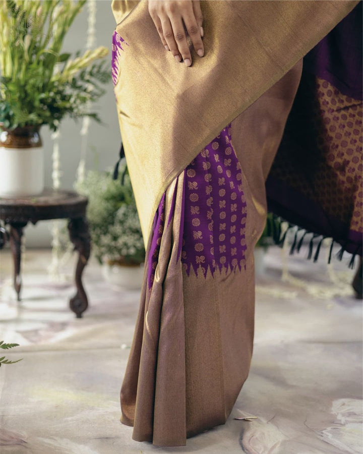 Fancifull Dark Beige Soft Silk Saree With Arresting Blouse Piece