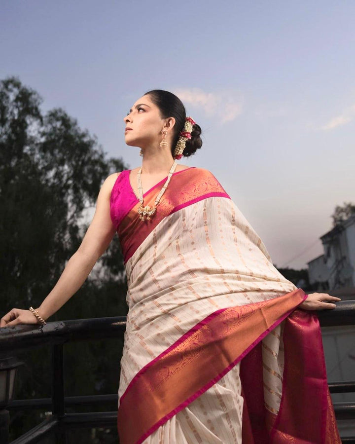 Panoply Beige Soft Silk Saree With Incredible Blouse Piece