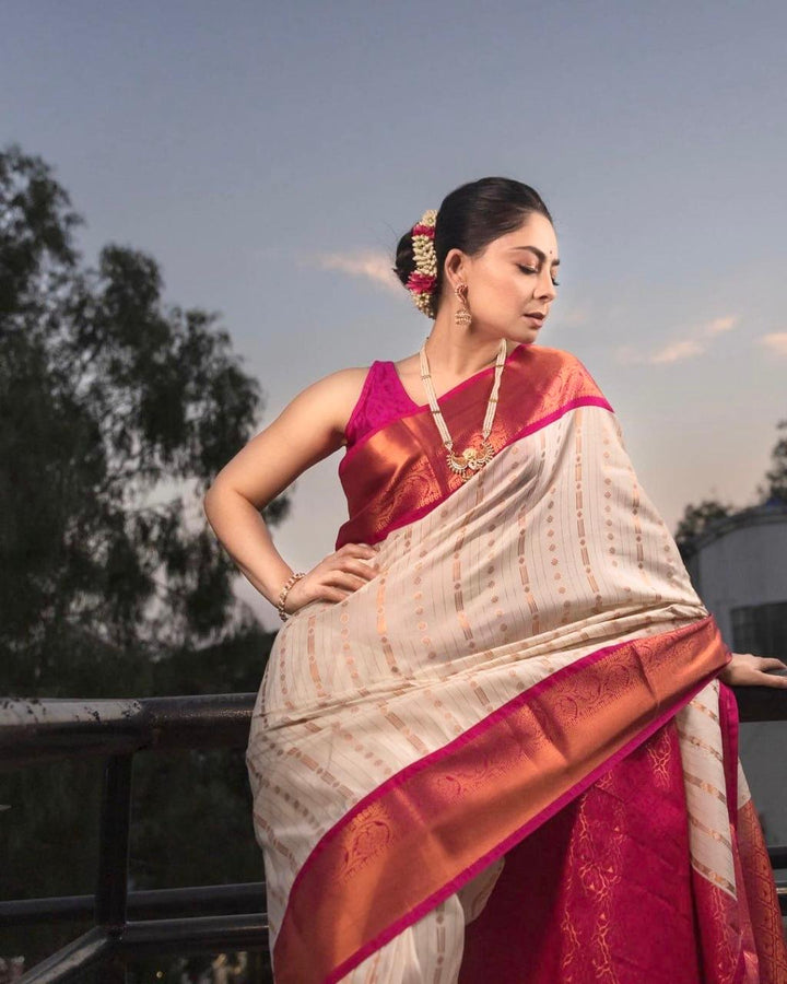 Panoply Beige Soft Silk Saree With Incredible Blouse Piece