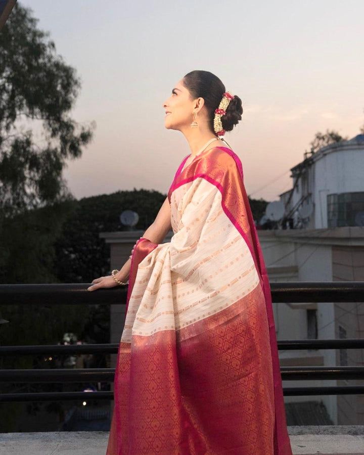 Panoply Beige Soft Silk Saree With Incredible Blouse Piece